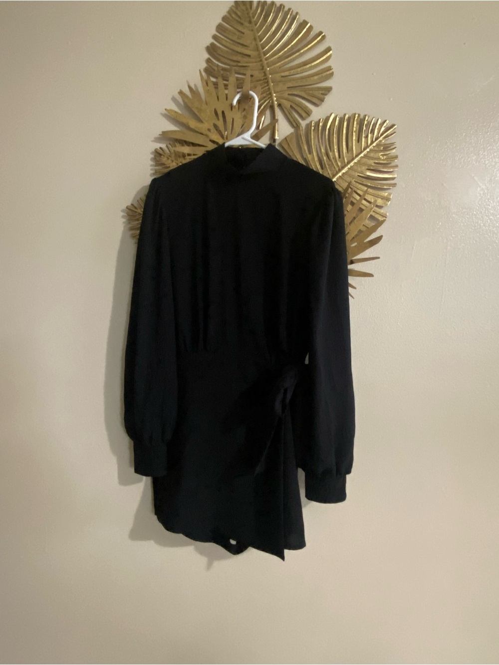monaco Black Long-Sleeve Tie-Waist Romper